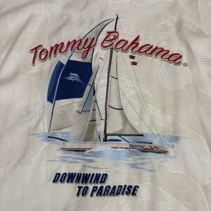 Tommy Bahama Silk Hawaiian Shirt Embroidered Sailboat Mens Large